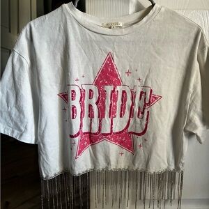 Women’s  White and Pink Fringe Tee
